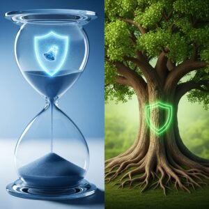 Una guía visual que explica los dos tipos de seguros de vida: temporal (un cronómetro) y permanente (un árbol)